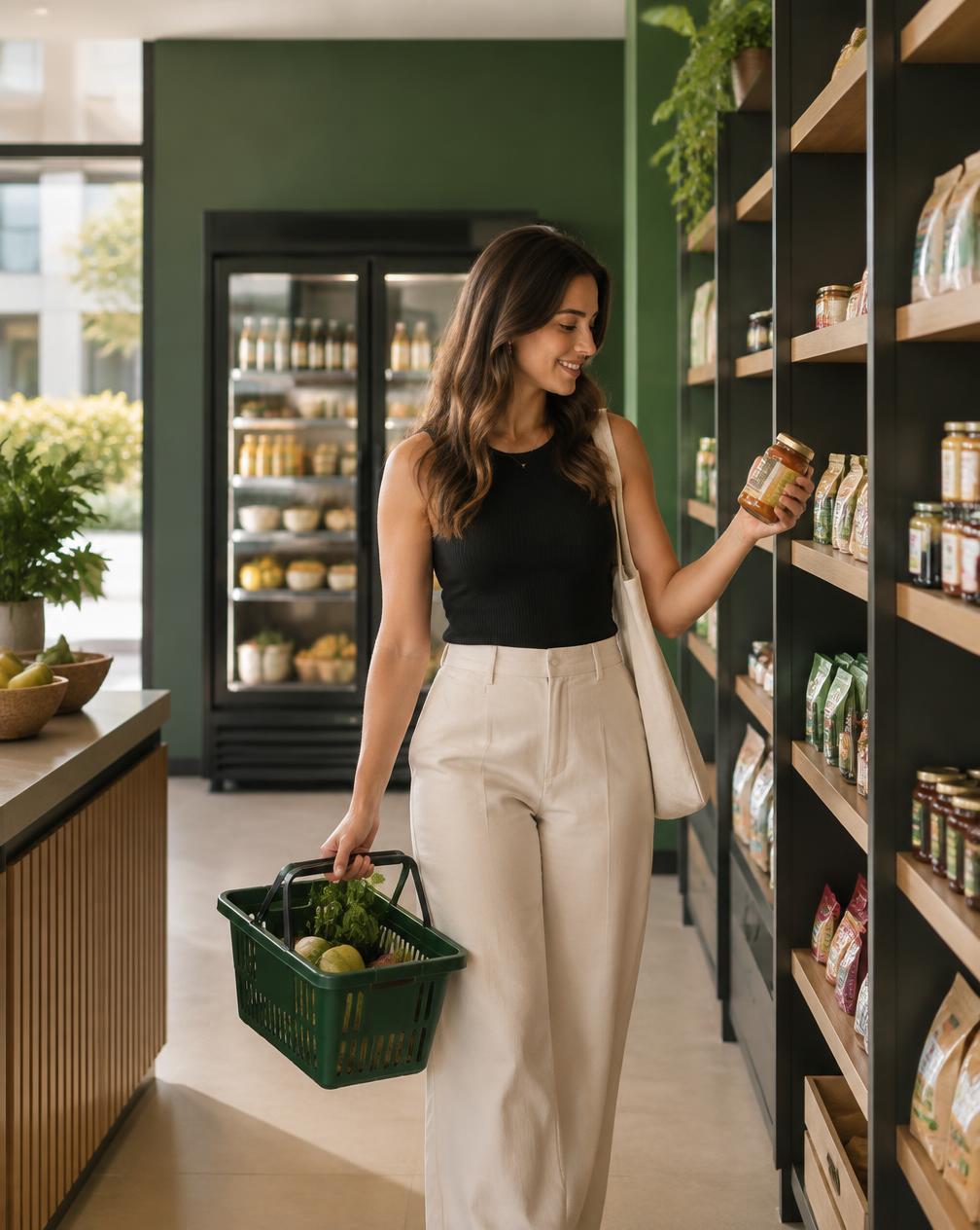 Cliente escolhendo produtos em um mercado autônomo